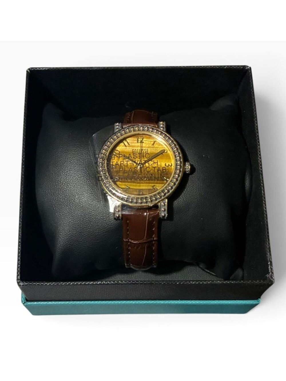 ECCLISSI Gold Tone Vintage Croc Embossed Cowhide Leather Band Women's Watch NWB